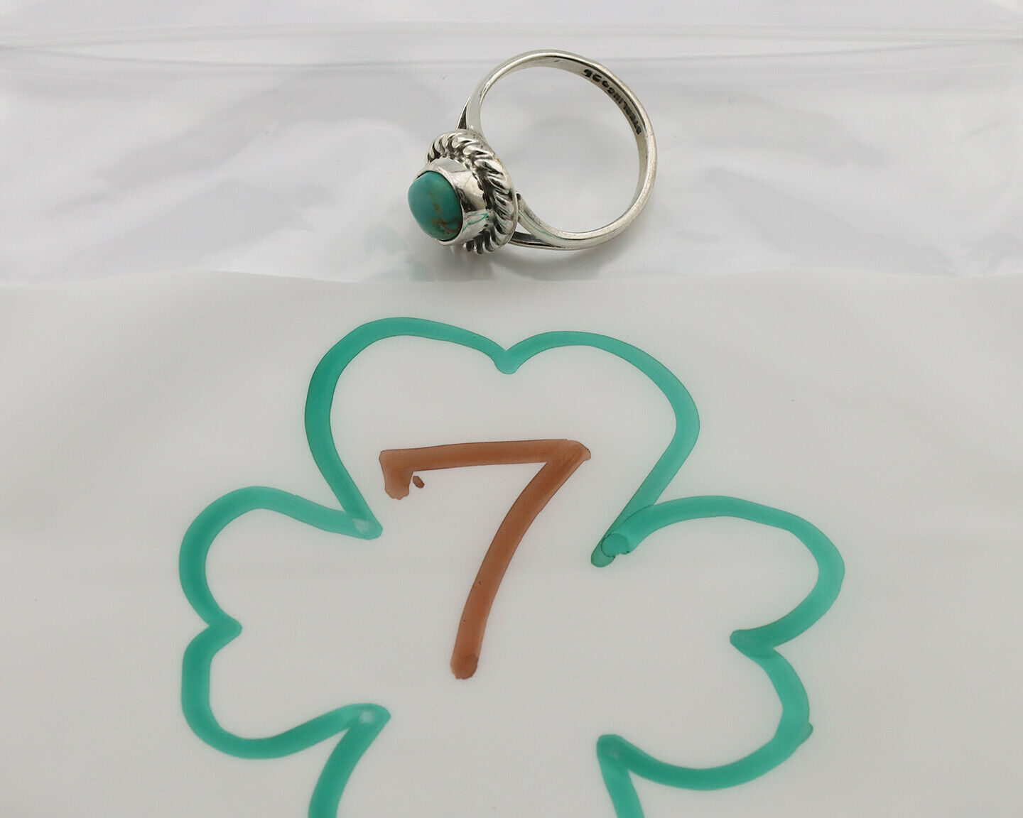 Navajo Ring .925 Silver Kingman Turquoise Artist Signed Gecko C.90's