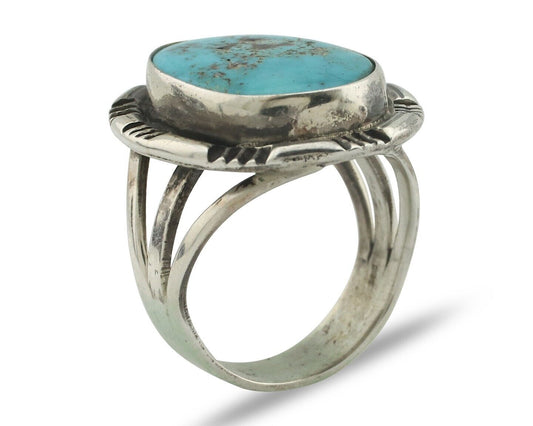 Navajo Ring .925 Silver Natural Blue Turquoise Native American Artist C.80's