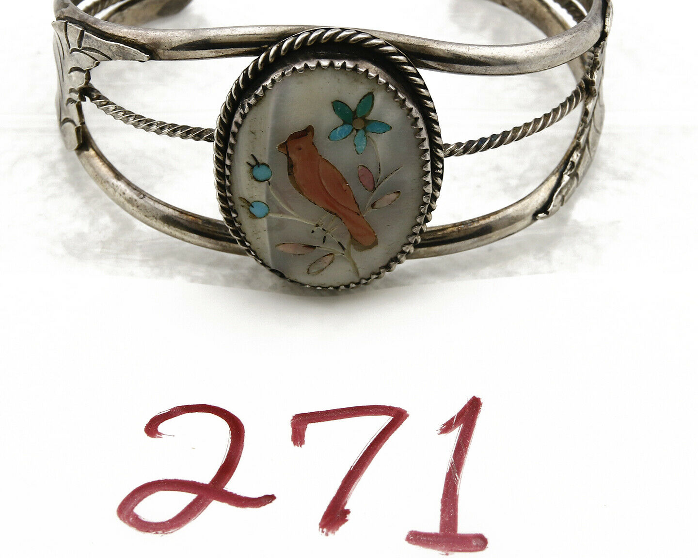 Navajo Bracelet .925 Silver Natural Inlaid Gemstone Bird Native American Artist