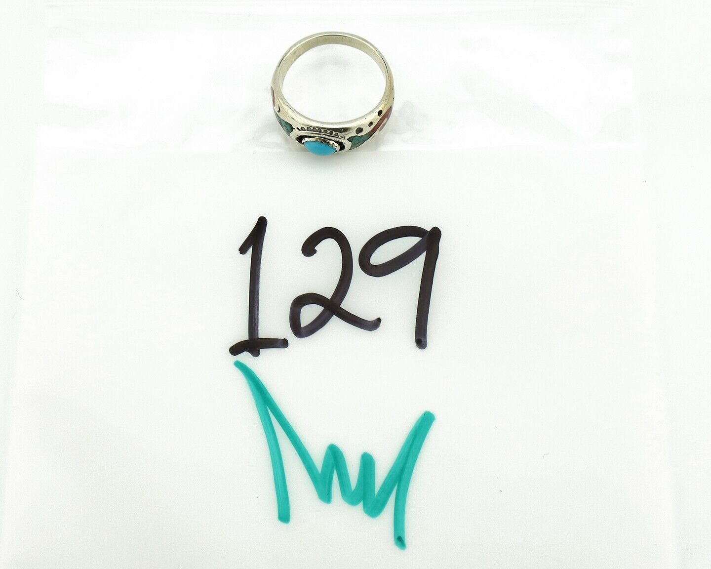 Navajo Handmade Ring 925 Silver Blue Turquoise & Coral Native American C.80's