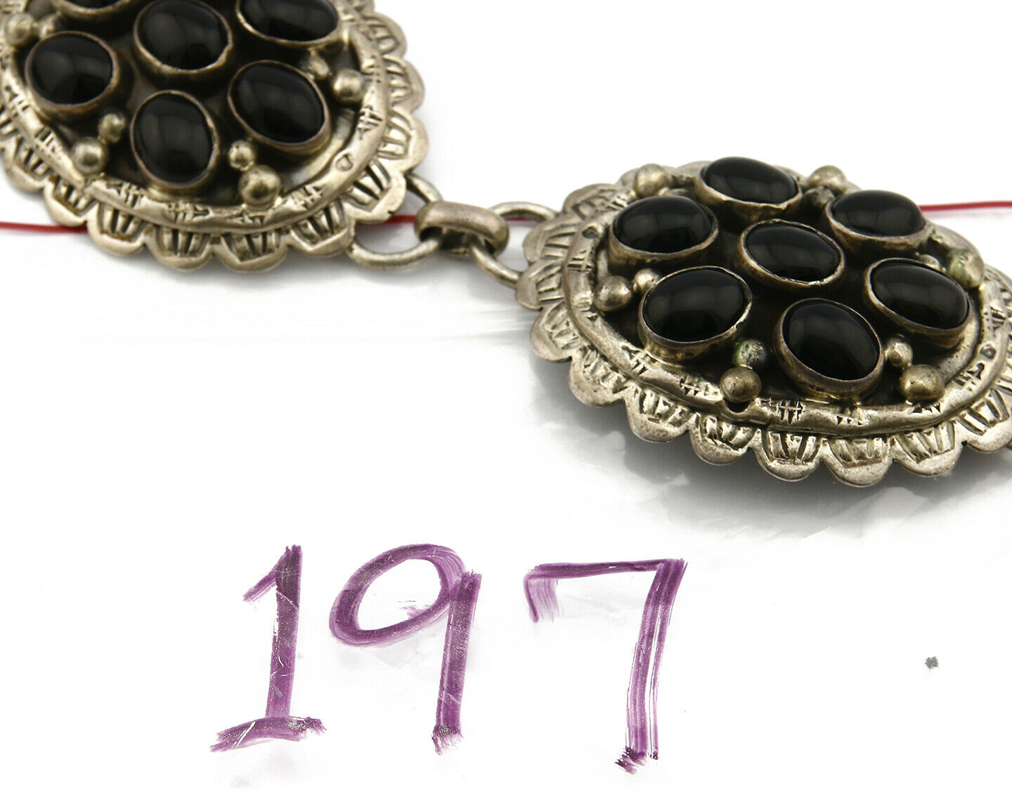 Navajo Concho Belt .925 Silver Onyx Signed M Montoya 80's