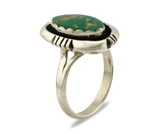 Navajo Ring .925 Silver Fox Mine Turquoise Handmade Native American Artist C80s
