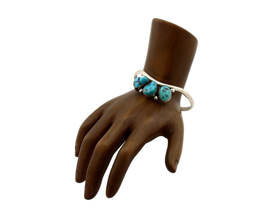 Navajo Bracelet 925 Silver Blue Kingman Turquoise Artist Signed E SANDAVOL C80s