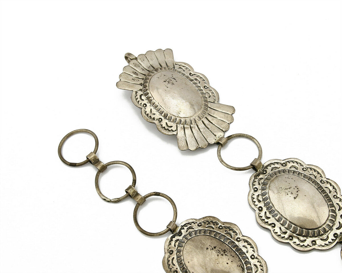 C.1980's Navajo Signed Marcella James .925 Silver Hand Stamped Concho Belt