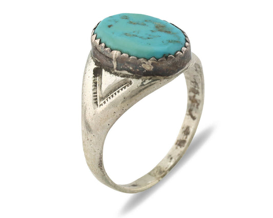 Zuni Ring .925 Silver Natural Blue Turquoise Native American Artist C.1980's