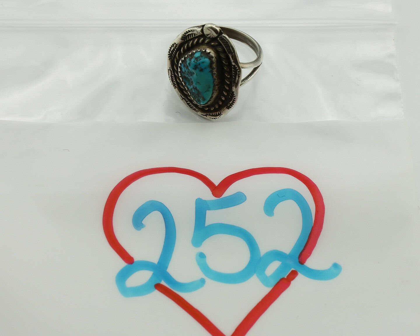 Navajo Ring .925 Silver Blue Turquoise Native American Artist C.80's