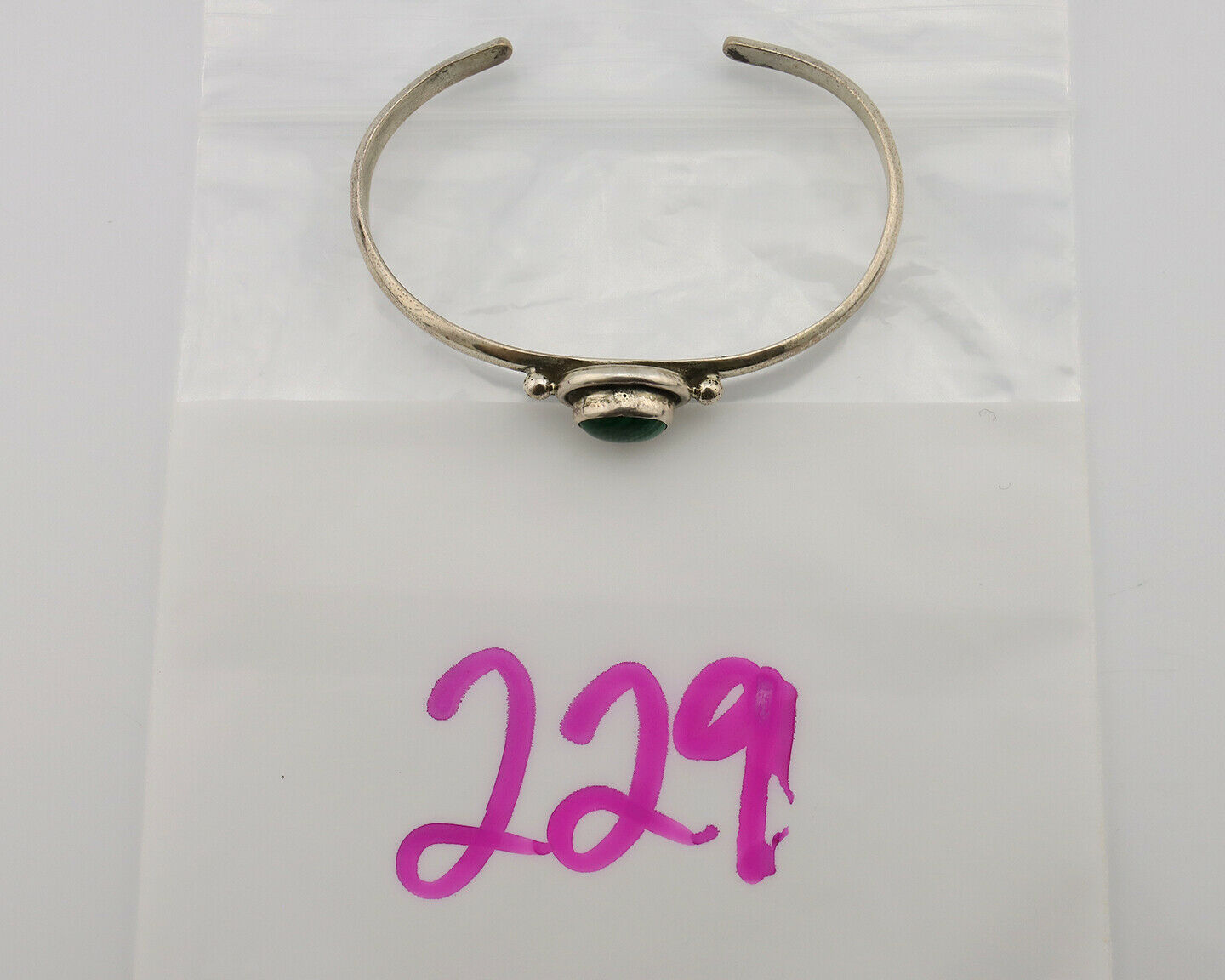 Navajo Bracelet .925 Silver Natural Malachite Native American C.90's