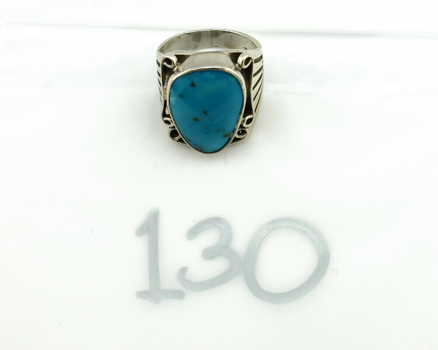 Navajo Ring .925 Silver Blue Turquoise Artist Signed T C.80's
