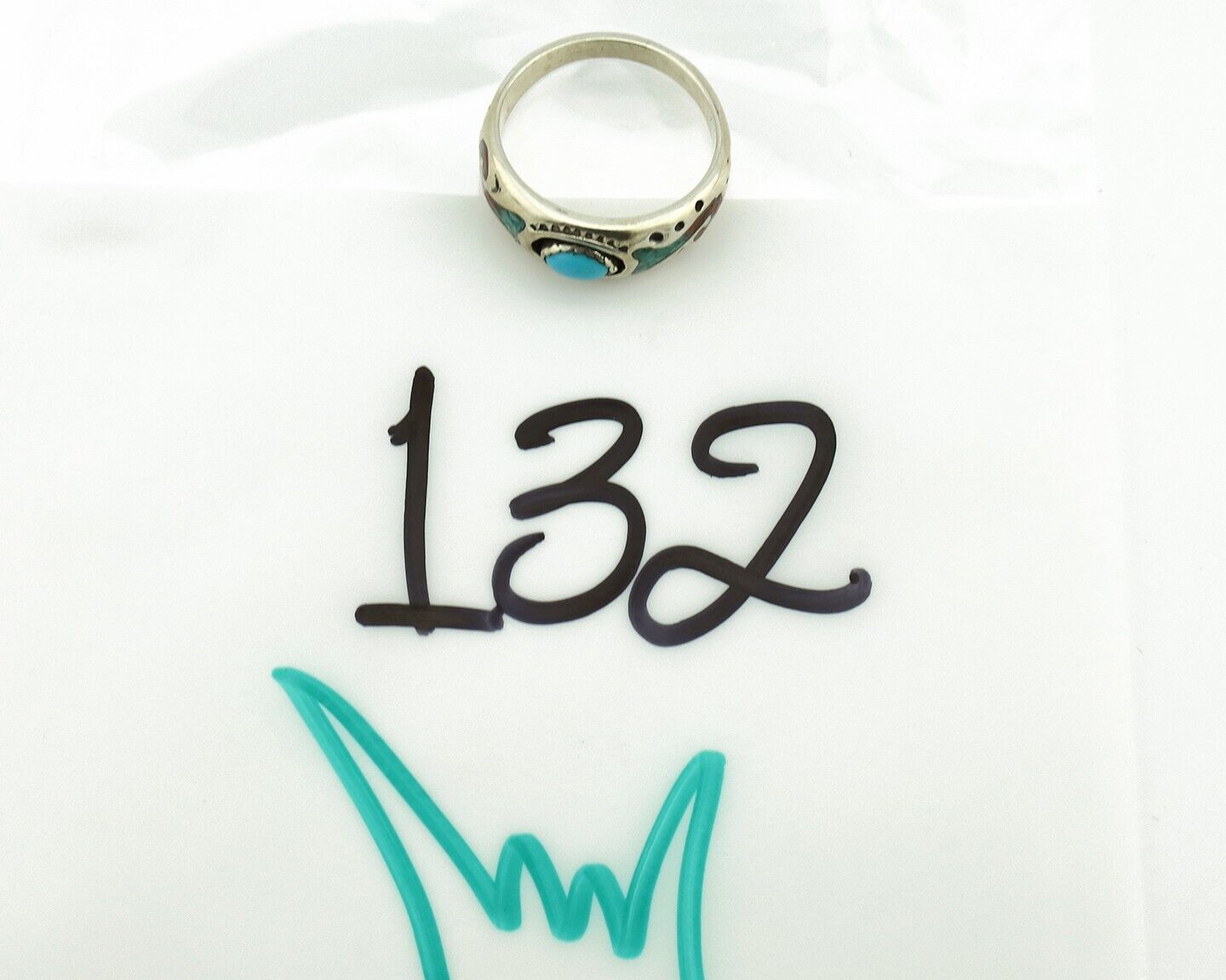 Navajo Handmade Ring 925 Silver Blue Turquoise & Coral Native American C.80's