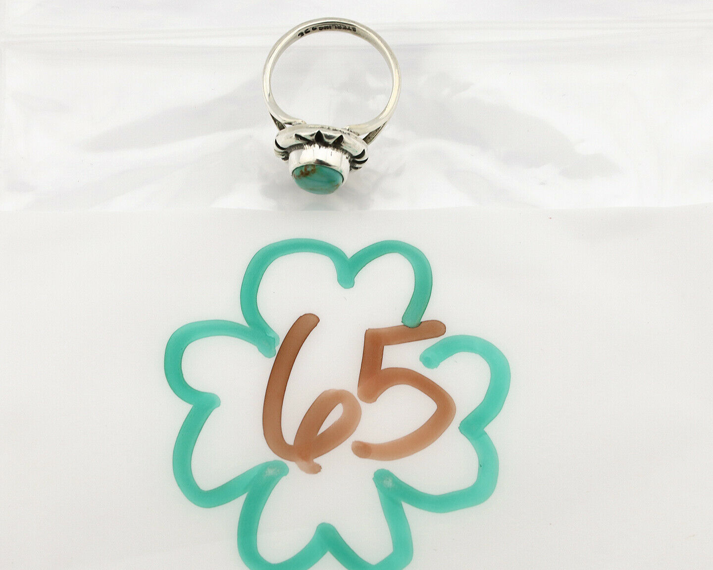 Navajo Ring .925 Silver Kingman Turquoise Artist Signed Gecko C.90's