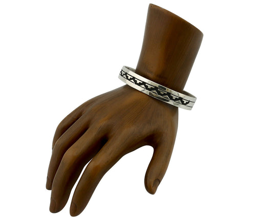 Navajo Bracelet .925 Silver Handmade Overlay Style Signed Tommy Billy Cuff C80s