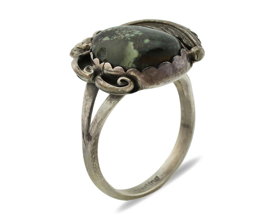 Navajo Ring .925 Silver Spiderweb Turquoise Native American Artist C.1980s