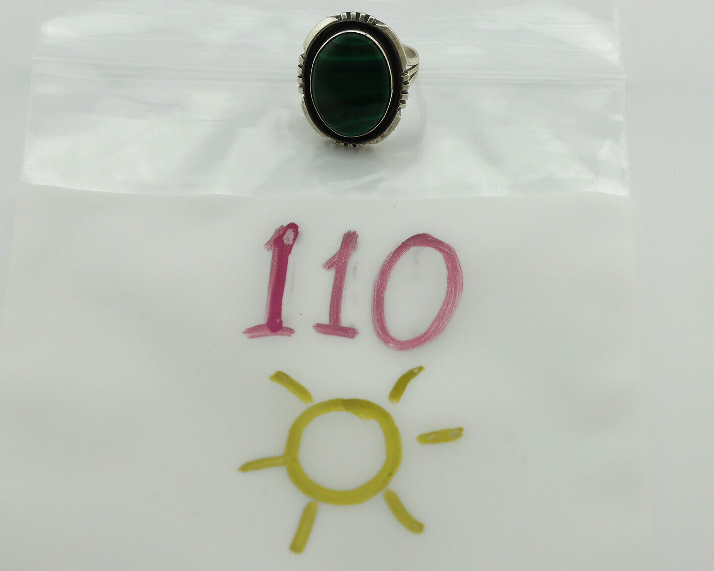 Navajo Ring 925 Silver Natural Green Malachite Signed William Denetdale C.80's