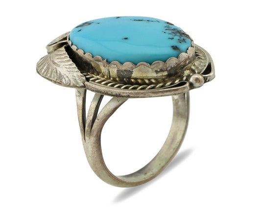 Navajo Ring 925 Silver Natural Blue Turquoise Artist Signed Justin Morris C.80's