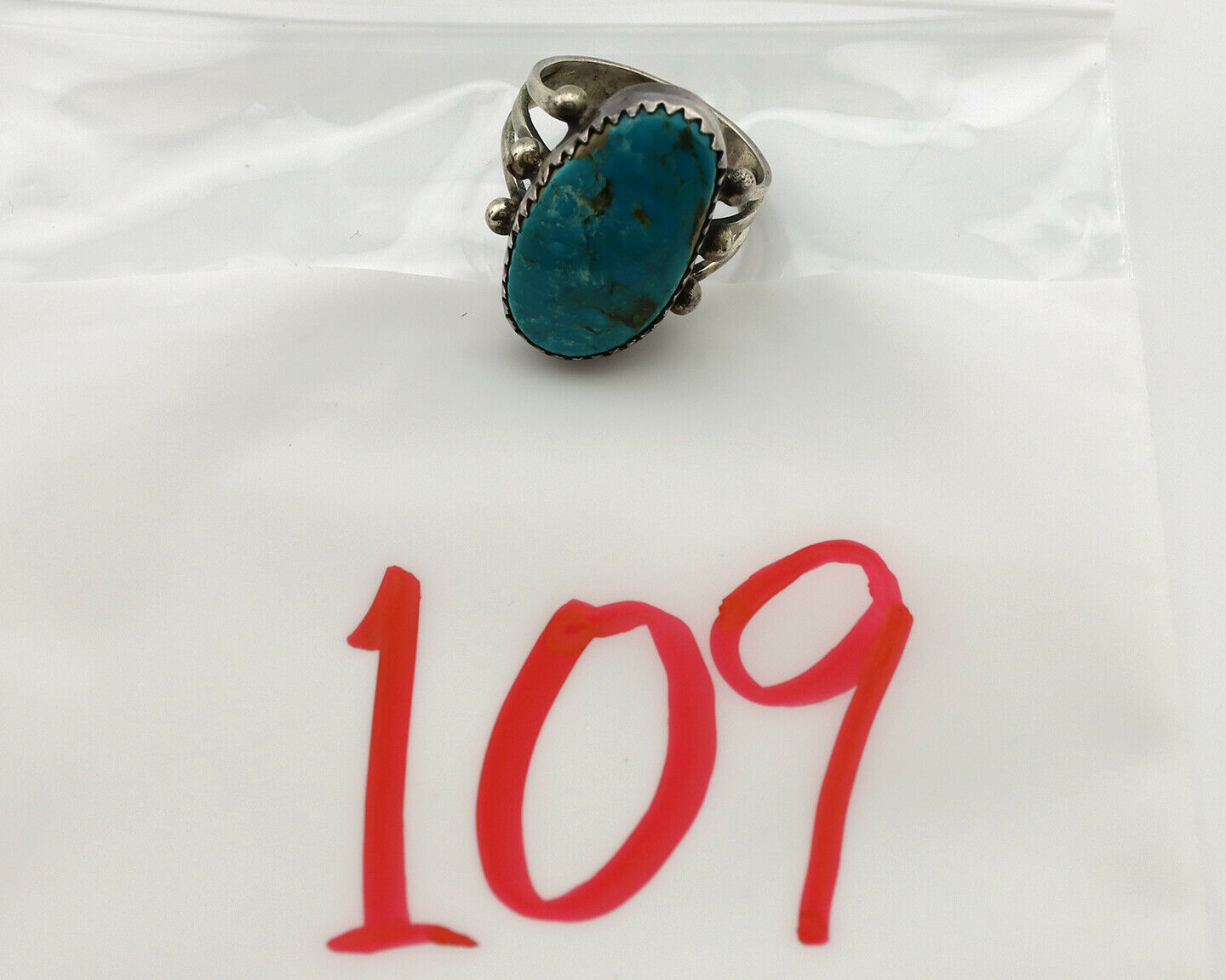 Navajo Ring .925 Silver Blue Turquoise Native American Artist C.1980's