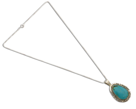 Navajo Necklace .925 Silver Kingman Turquoise Native American Signed C.1980's