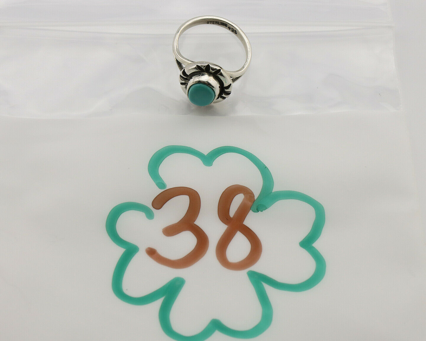Navajo Ring .925 Silver Kingman Turquoise Artist Signed Gecko C.90's