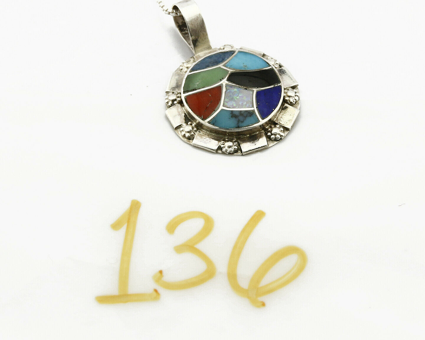 Women's Zuni Pendant .925 silver Gemstone Handmade Signed Chaloo Necklace