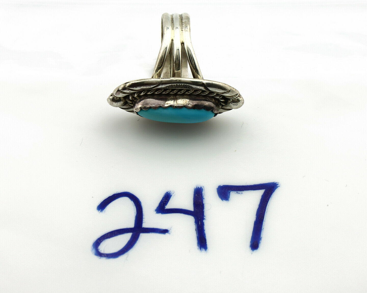 Navajo Ring .925 Silver Blue Turquoise Artist Signed V&N EDSITTY C.80's