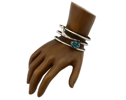 Navajo Bracelet .925 Silver Blue Turquoise Artist Signed JC 80's