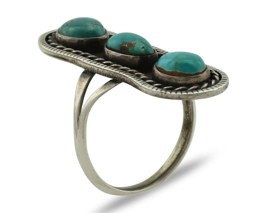 Navajo Ring .925 Silver Natural Blue Turquoise Native American Artist C.80's
