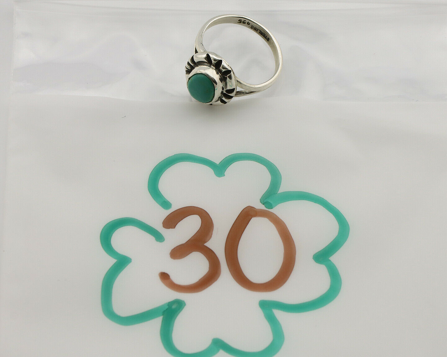 Navajo Ring .925 Silver Kingman Turquoise Artist Signed Gecko C.90's