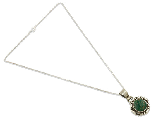 Navajo Necklace .925 Silver Green Variscite Signed Sun C.80's