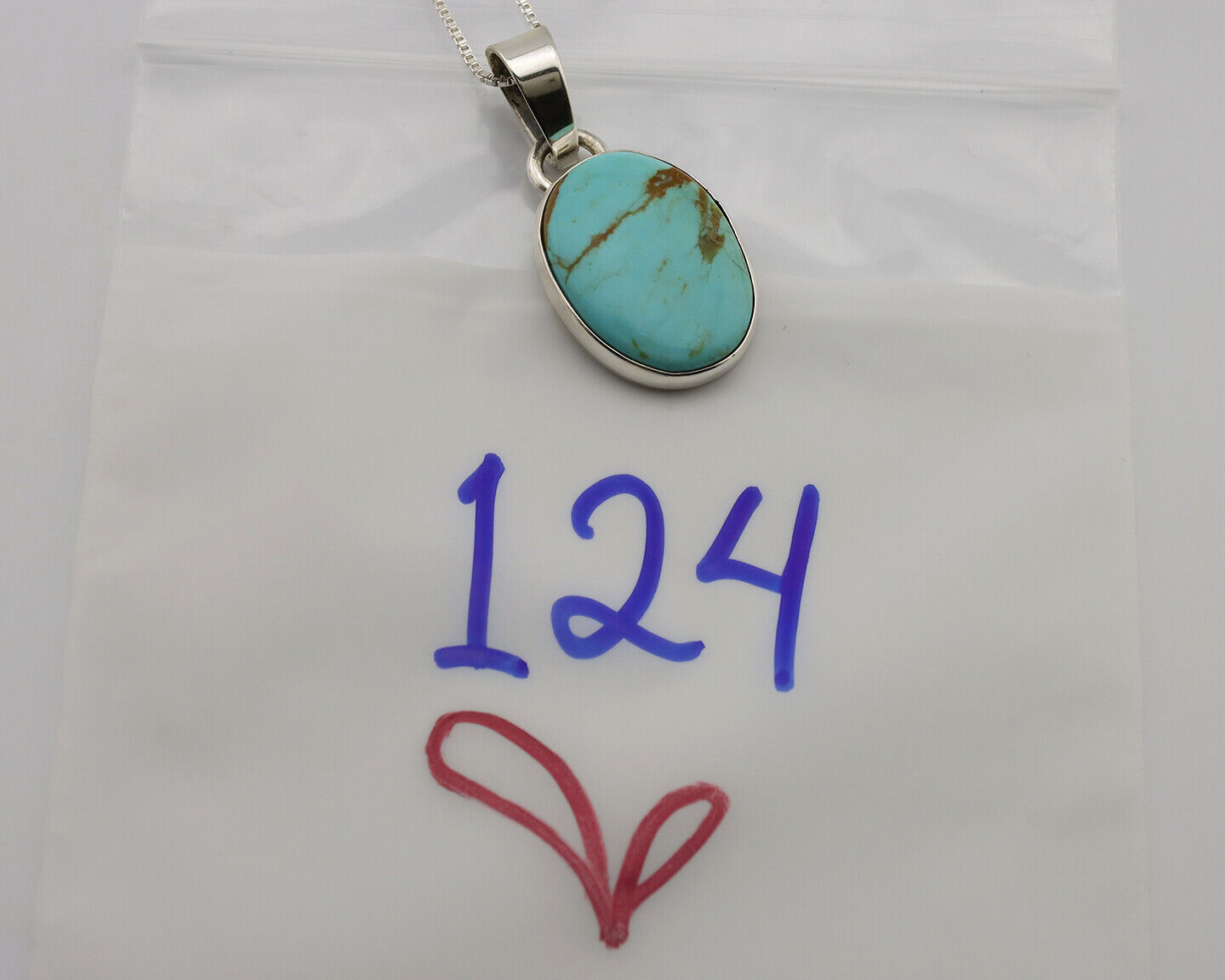 Navajo Necklace .925 Silver Kingman Turquoise Native American Signed C.1980's