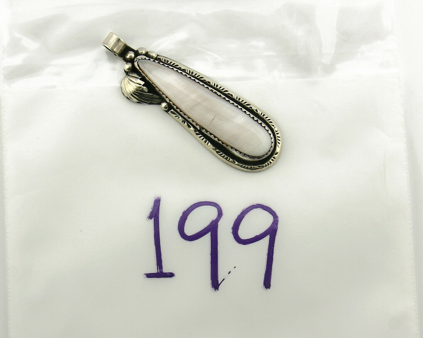 Navajo Pendant .925 Silver Real Natural Pink Mussel Signed Yazzie C.80's