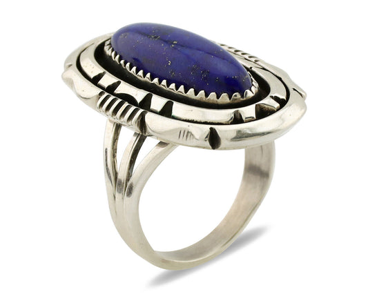 Navajo Ring 925 Silver Natural Lapis Lazuli Artist Signed William Denetdale C80s