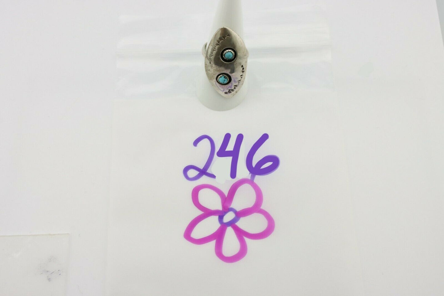 Navajo Ring .925 Silver Handmade Spiderweb Turquoise Native Artist C.1980's