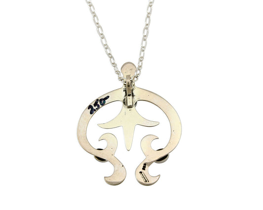 Navajo Necklace .925 Silver Natural Red Coral Turquoise Artist Native C.80's