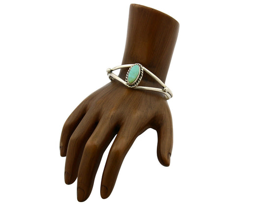 Navajo Bracelet .925 Silver Turquoise Mountain Signed Calvin Peterson C.80's
