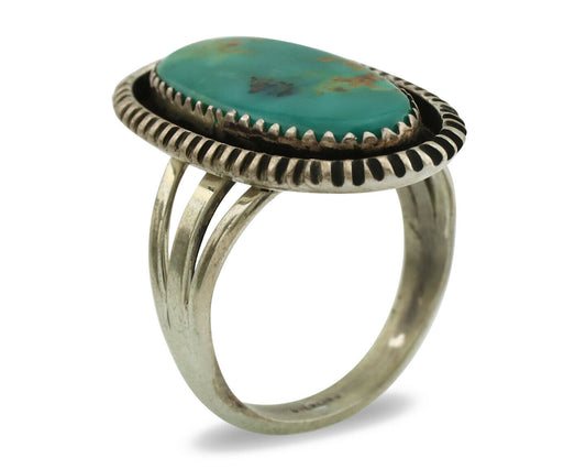 Navajo Ring .925 Silver Kingman Turquoise Native American Artist C.1980's