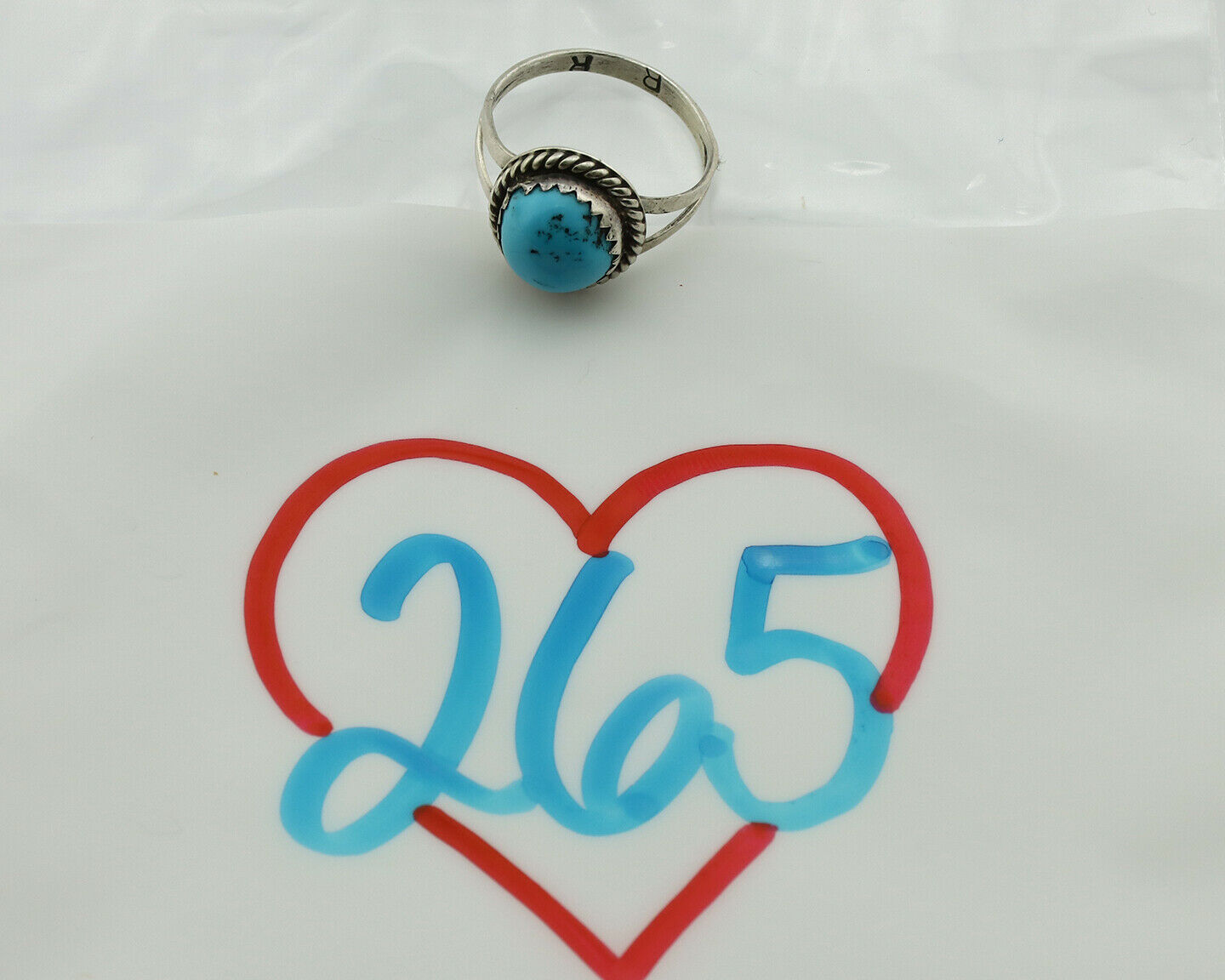 Navajo Ring .925 Silver Sleeping Beauty Turquoise Signed RR C.80's