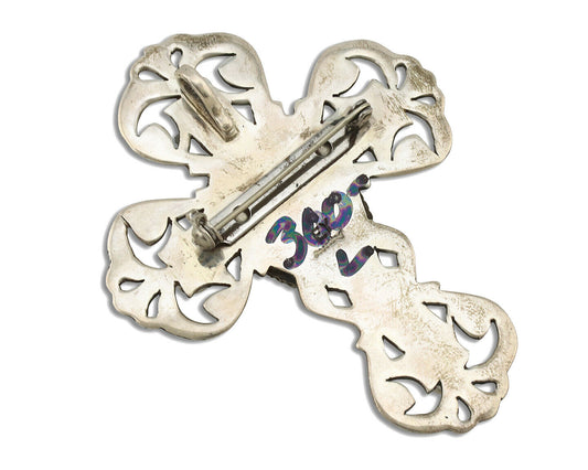 Navajo Cross Pin Necklace .925 Silver Kingman Turquoise Signed EY C.80's