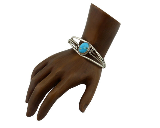 Navajo Bracelet 925 Silver Natural Blue Turquoise Native American Artist C.80's