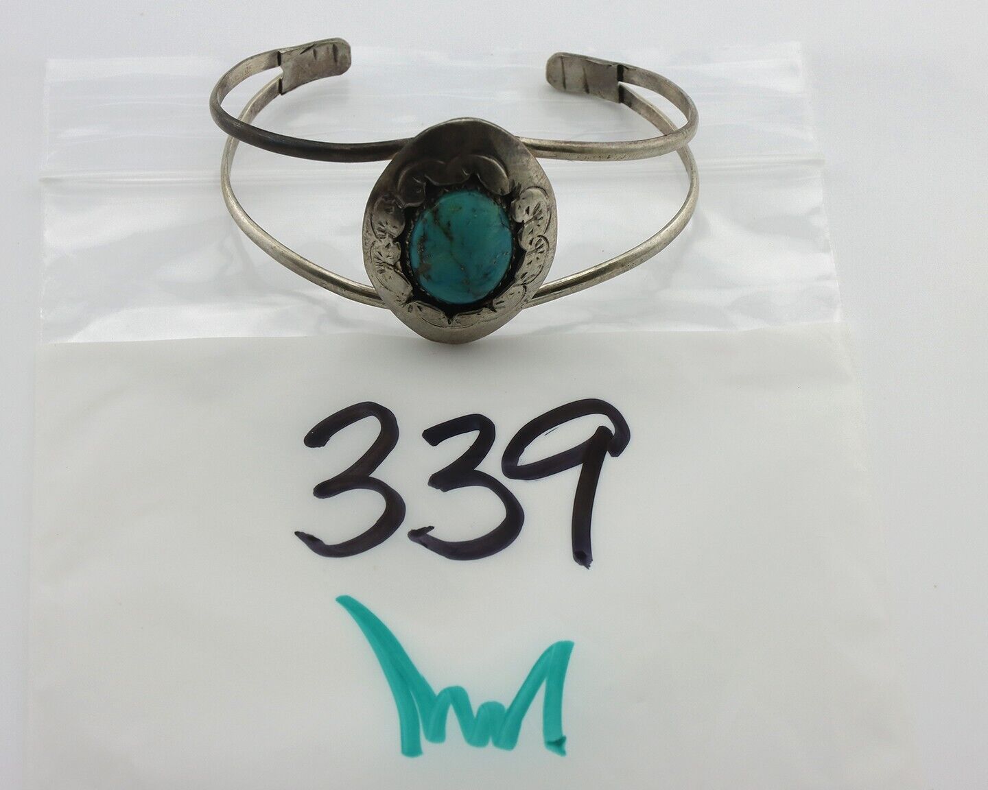 Navajo Cuff Bracelet 925 Silver Natural Turquoise Native American Artist C.80's