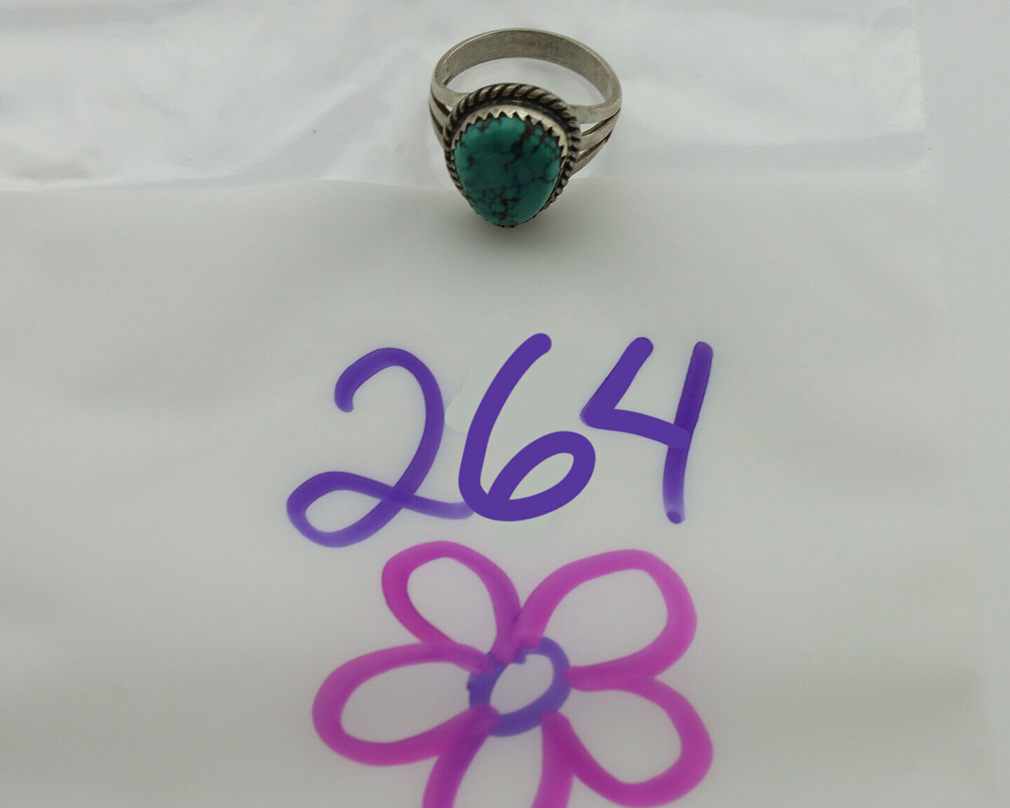 Navajo Ring .925 Silver Natural Spiderweb Turquoise Native Artist C.1980's