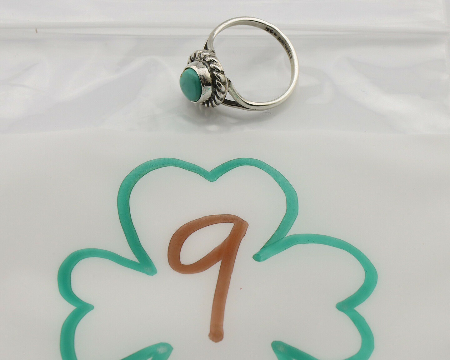 Navajo Ring .925 Silver Kingman Turquoise Artist Signed Gecko C.90's