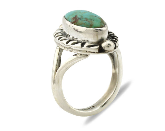 Navajo Ring .925 Silver Natural Mined Turquoise Artist Signed Gecko C.80's