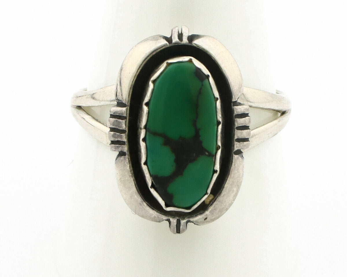 Navajo Ring .925 Silver Spiderweb Turquoise Handmade Native American Artist C80s