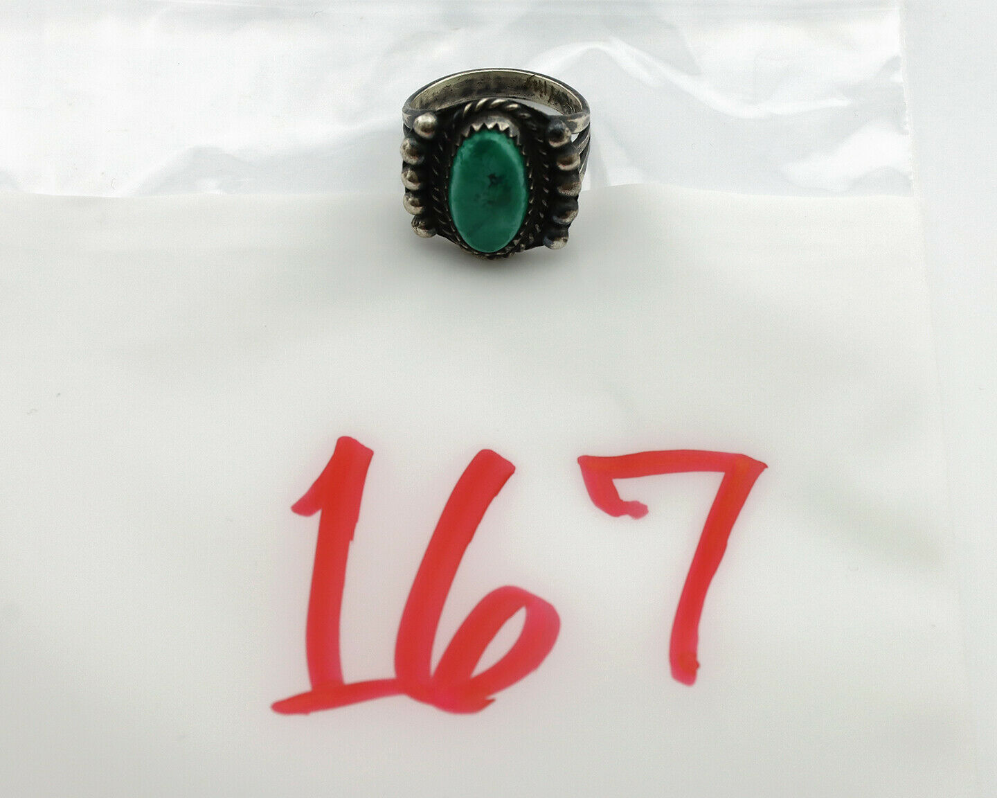 Navajo Ring .925 Silver Green Turquoise Signed Artist FA C.1980's