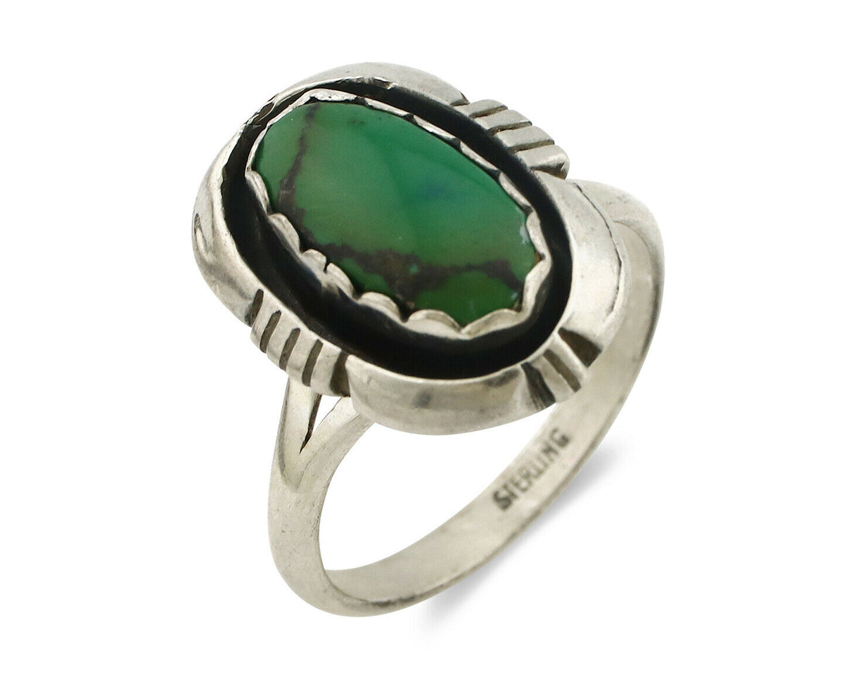 Navajo Ring .925 Silver Spiderweb Turquoise Handmade Native American Artist C80s