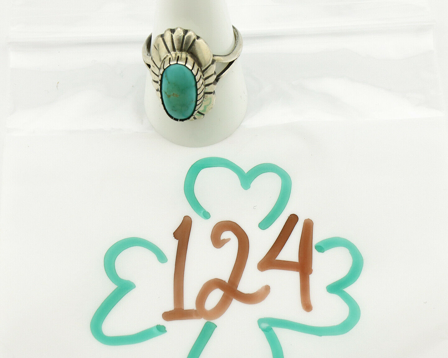Navajo Ring .925 Silver Green Turquoise Artist Signed M Montoya C.80's