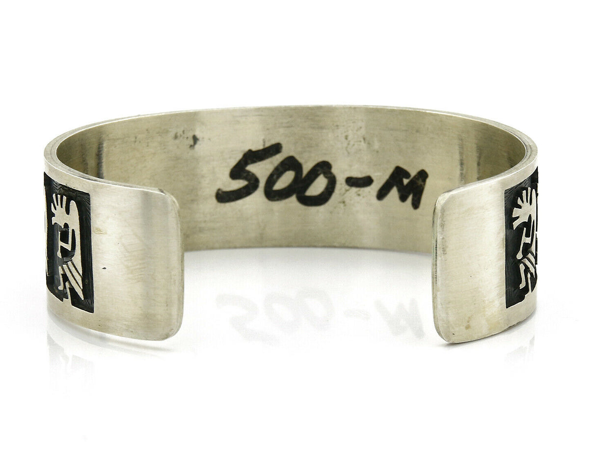 Hopi Bracelet .925 Silver Handmade Kokopelli Corn Sun Overlay Cuff