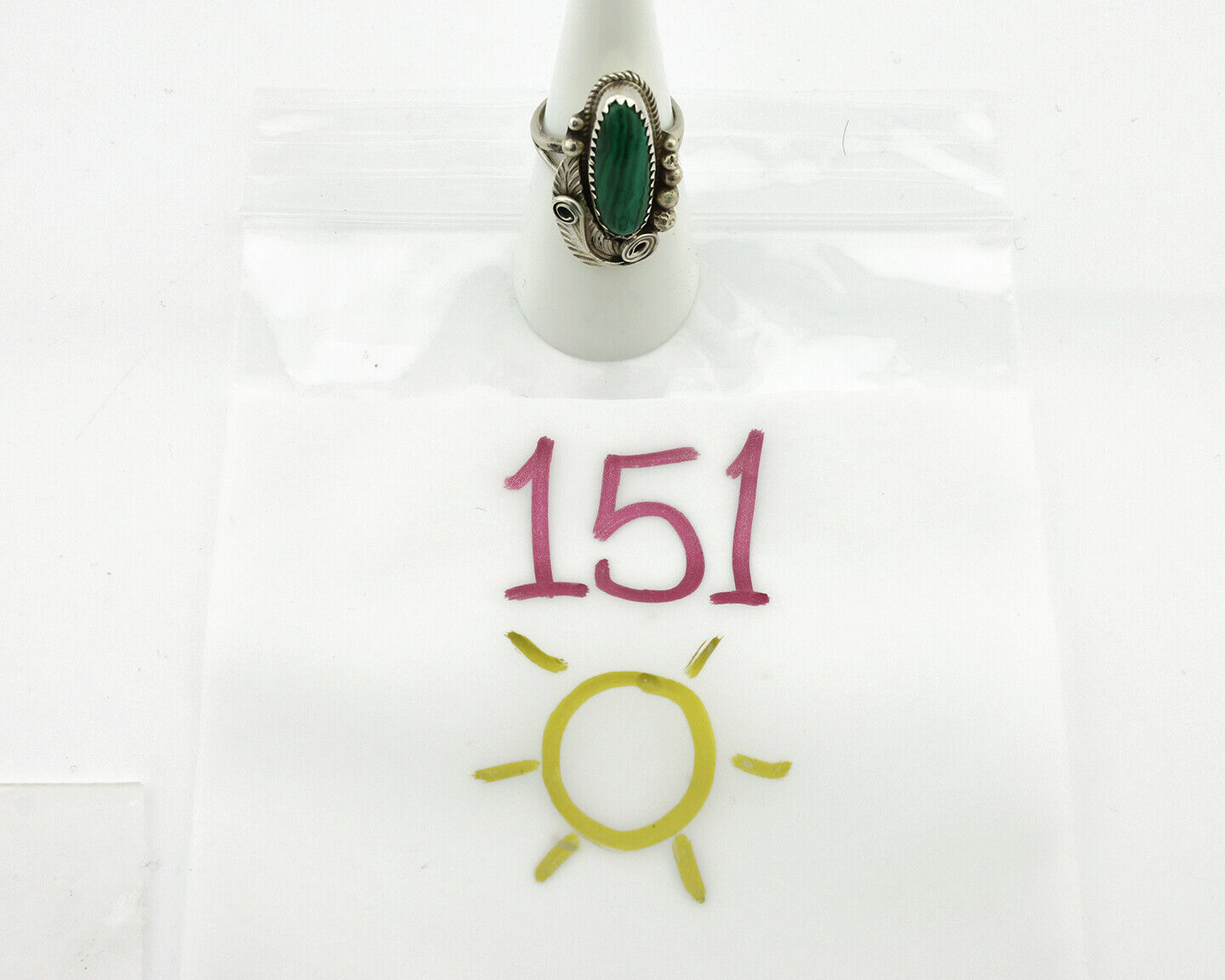Navajo Ring 925 Silver Natural Green Malachite Signed Justin Morris C.80's