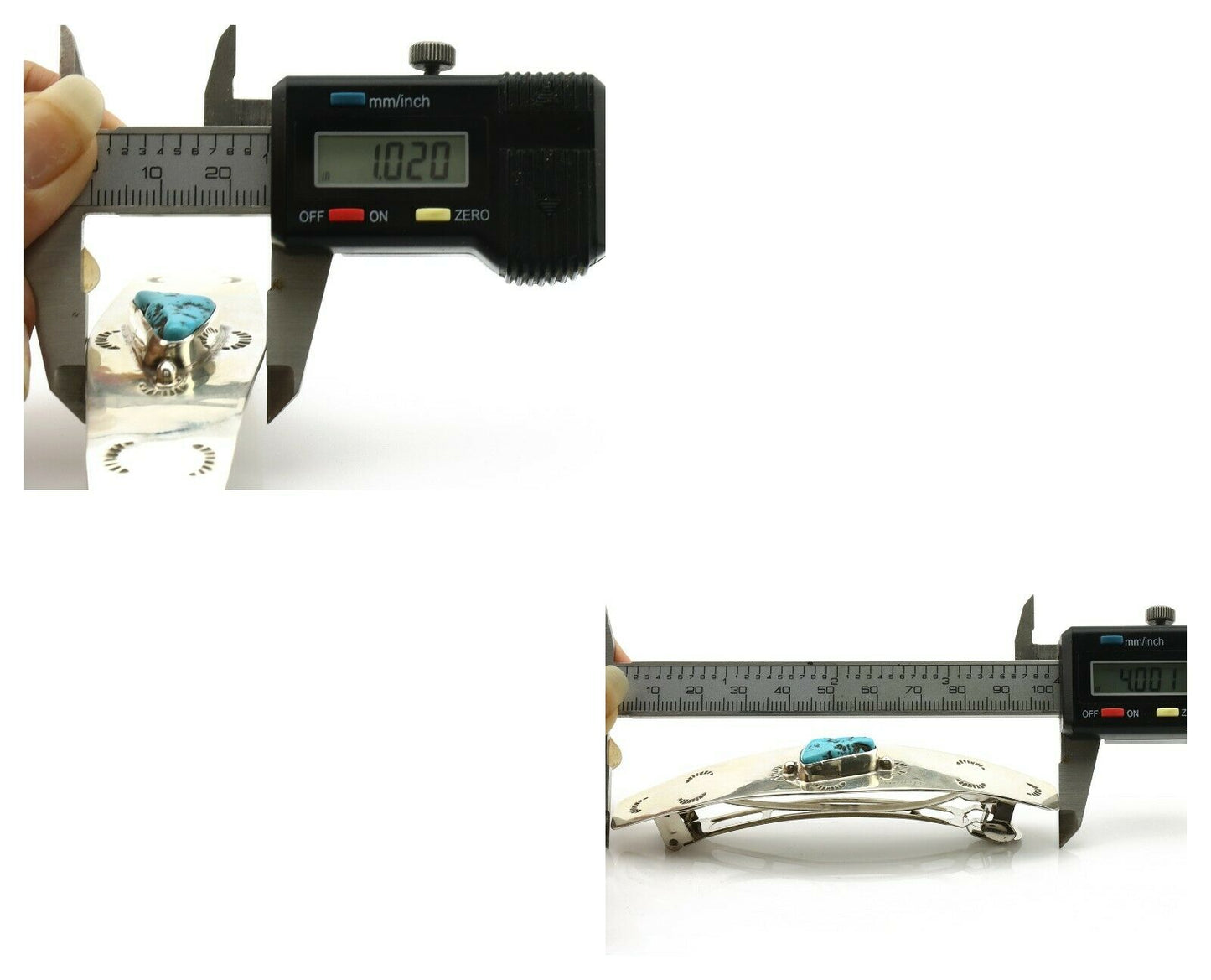 Navajo Hair Clip .925 Silver Sleeping Beauty Turquoise Native Barrette C.80's