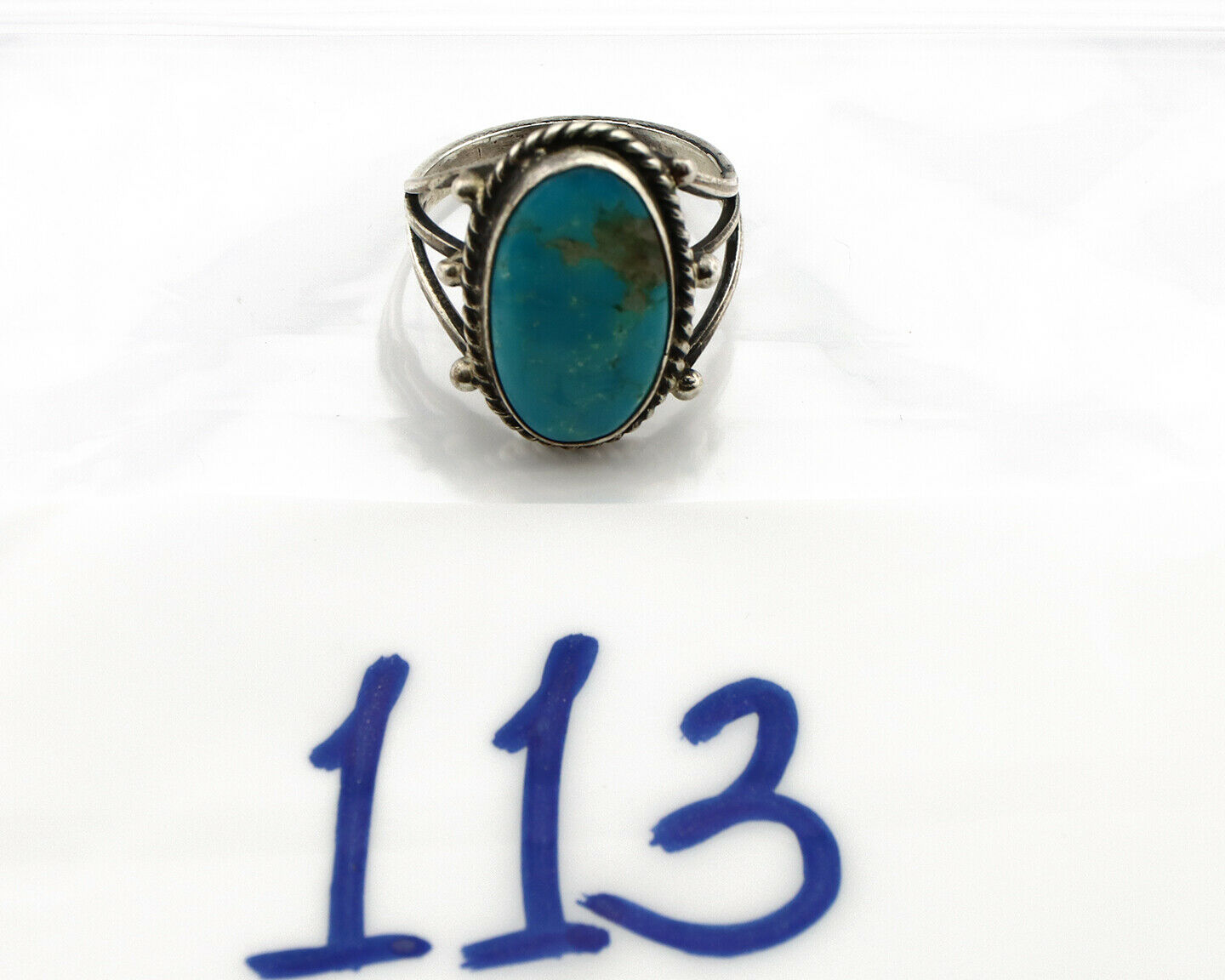 Navajo Ring .925 Silver Morenci Turquoise Native American Artist C80s