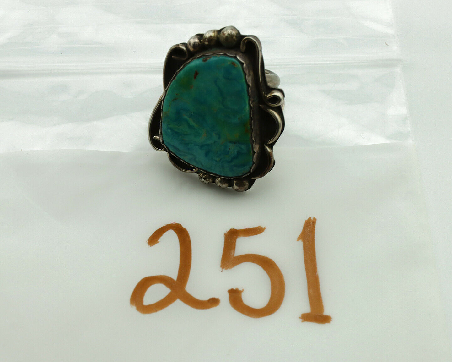 Navajo Ring .925 Silver Kingman Turquoise Native American Artist C.1980's